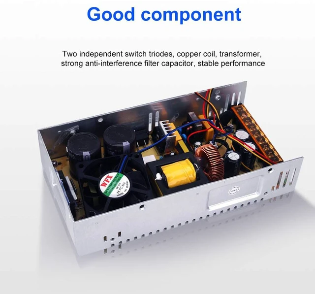 Alt view image 5 of 7 - 12V Power Supply 480W 10A, AC to DC Converter with Digital Display 480W AC 110V-220V to DC 0-48V Power Supply, Equipped with Digital Display and Builtin Cooling Fan for Electronic Equipment