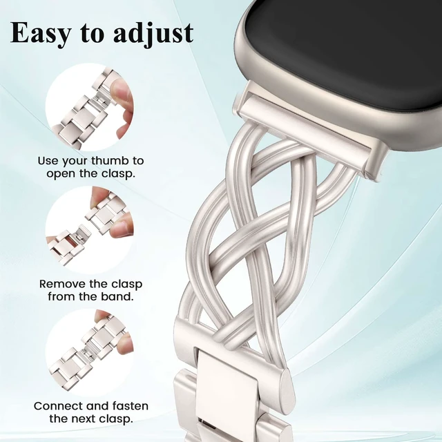 Alt view image 3 of 5 - Metal Band Compatible with Fitbit Versa 4/Versa 3/Sense 2/Sense Bands Women, Celtic Stainless Steel Strap Dressy Bracelet Designer Pretty Wristband
