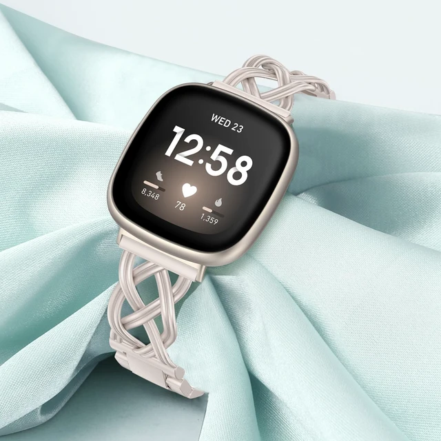 Alt view image 4 of 5 - Metal Band Compatible with Fitbit Versa 4/Versa 3/Sense 2/Sense Bands Women, Celtic Stainless Steel Strap Dressy Bracelet Designer Pretty Wristband