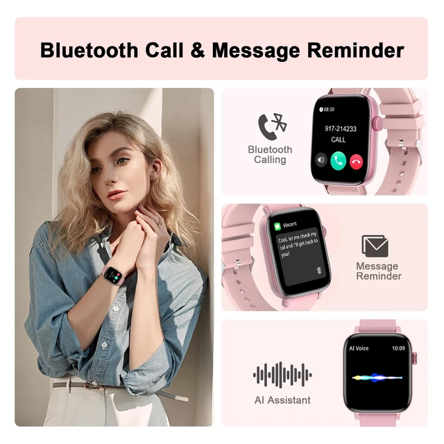 Alt view image 2 of 7 - Smart Watch for Android iPhone-Call Receive/Dial/Read Message/AI Control-1.9" HD Screen-IP67 Waterproof Fitness Smartwatch-Blood Pressure/Heart Rate/SpO2/Sleep Monitor (Light Pink)