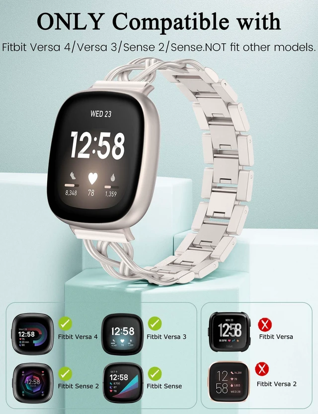 Alt view image 5 of 5 - Metal Band Compatible with Fitbit Versa 4/Versa 3/Sense 2/Sense Bands Women, Celtic Stainless Steel Strap Dressy Bracelet Designer Pretty Wristband