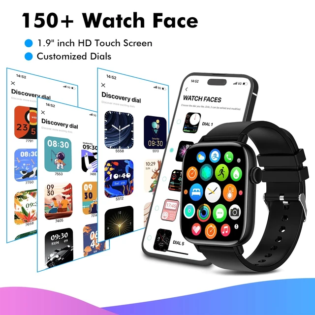 Alt view image 6 of 7 - Smart Watch for Android iPhone, 1.9" Fitness Tracker with (Answer/Make Calls) IP 67 Waterproof Sport Digital Watches, Blood Pressure Heart Rate Monitor Step Counter Sleep Tracker