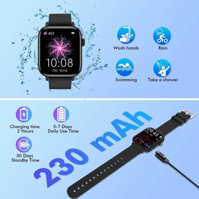 Alt view image 7 of 7 - Smart Watch for Android iPhone, 1.9" Fitness Tracker with (Answer/Make Calls) IP 67 Waterproof Sport Digital Watches, Blood Pressure Heart Rate Monitor Step Counter Sleep Tracker