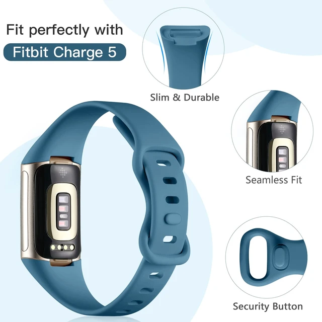Alt view image 3 of 7 - 4 Pack Slim Band Compatible with Fitbit Charge 5/6 Bands Women Men Soft Silicone Strap, Sport Replacement Wristbands for Fitbit Charge 5/Charge 6 Fitness Tracker, Black/Slate/Navy Blue/Gray
