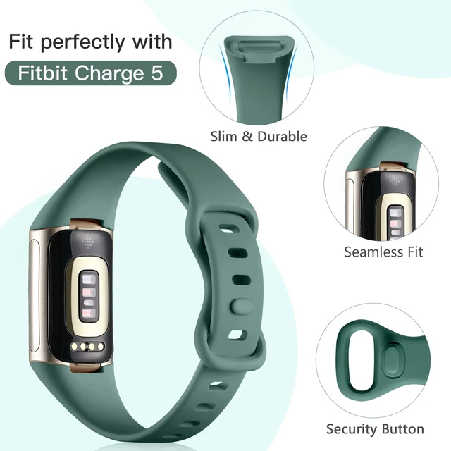 Alt view image 2 of 7 - 4 Pack Slim Band Compatible with Fitbit Charge 5/6 Bands Women Men Soft Silicone Strap, Sport Replacement Wristband for Fitbit Charge 5 6 Fitness Tracker, Black/Slate/Navy Blue/Pine Green