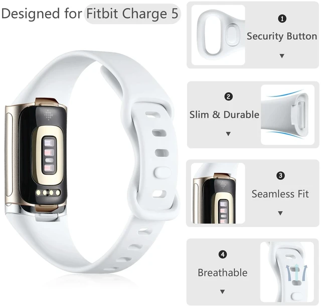 Alt view image 2 of 7 - 4 Pack Slim Band Compatible with Fitbit Charge 5/6 Bands Women Men Soft Silicone Strap, Sport Replacement Wristbands for Fitbit Charge 5/Charge 6 Fitness Tracker, Black/White/Gray/Pink