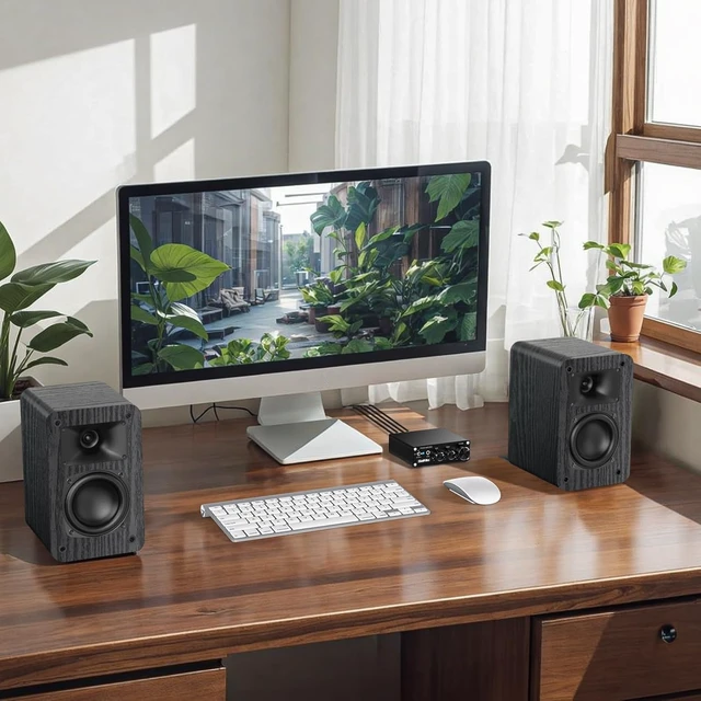 Alt view image 6 of 6 - Passive Bookshelf Speakers,4, Needs Amplifier to Operate for Desktop Stereo or Home Theater Surround Sound,Wall Mountable,Include 20 Gauge Speaker Wire Cable(OFC)
