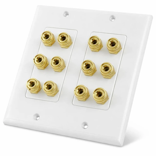 Alt view image 3 of 7 - 6 Speaker Wall Plate with Gold Plated Binding Posts