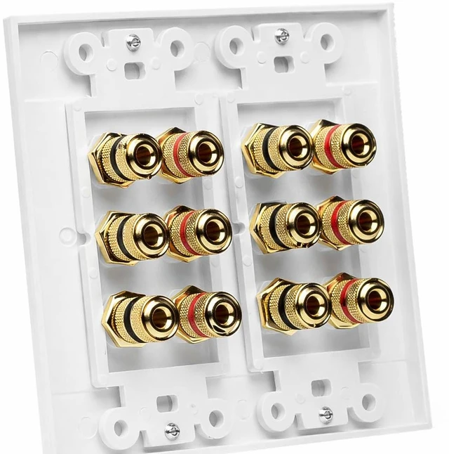 Alt view image 6 of 7 - 6 Speaker Wall Plate with Gold Plated Binding Posts