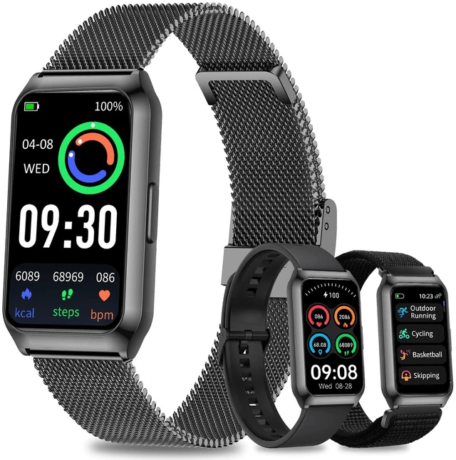 Main image of Smart Watches for Women Men,Activity Tracker with 3 Bands,7 Days Battery,Step Counter/Calories/HR/Sleep,25+ Sport,IP68 Smart Pedometer Watch for Android&iOS (Black+Mesh)