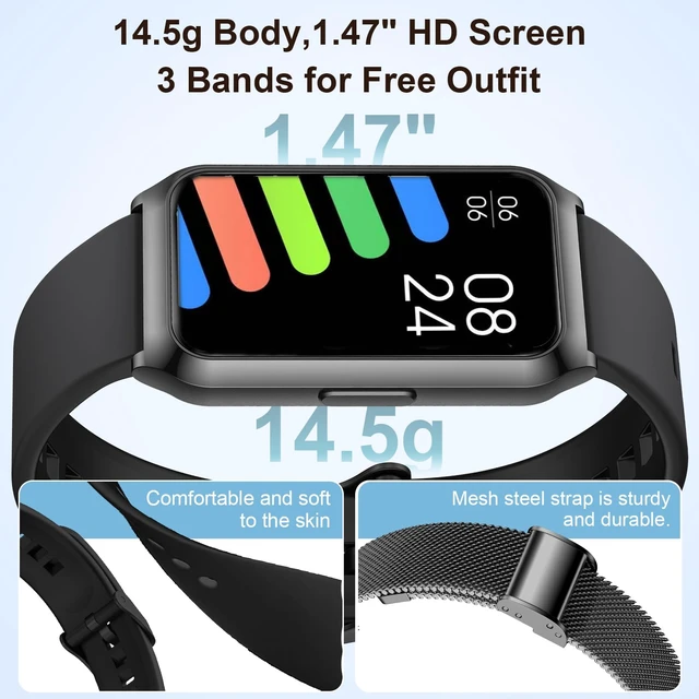 Alt view image 2 of 7 - Smart Watches for Women Men,Activity Tracker with 3 Bands,7 Days Battery,Step Counter/Calories/HR/Sleep,25+ Sport,IP68 Smart Pedometer Watch for Android&iOS (Black+Mesh)