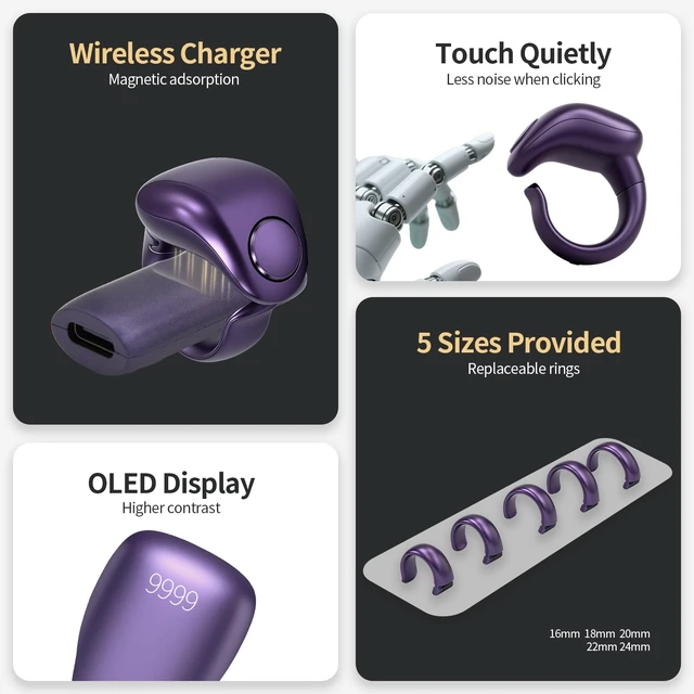 Alt view image 2 of 7 - Tasbeeh Counter, Tasbih Counter, Zikr Smart Ring, Adjustable Finger Ring Counter, Dhikr Counter, Prayer Direction Indicator, 5 Azan Alarm Clock, APP Support, Eid al-Fitr Gifts for Muslims(Purple)