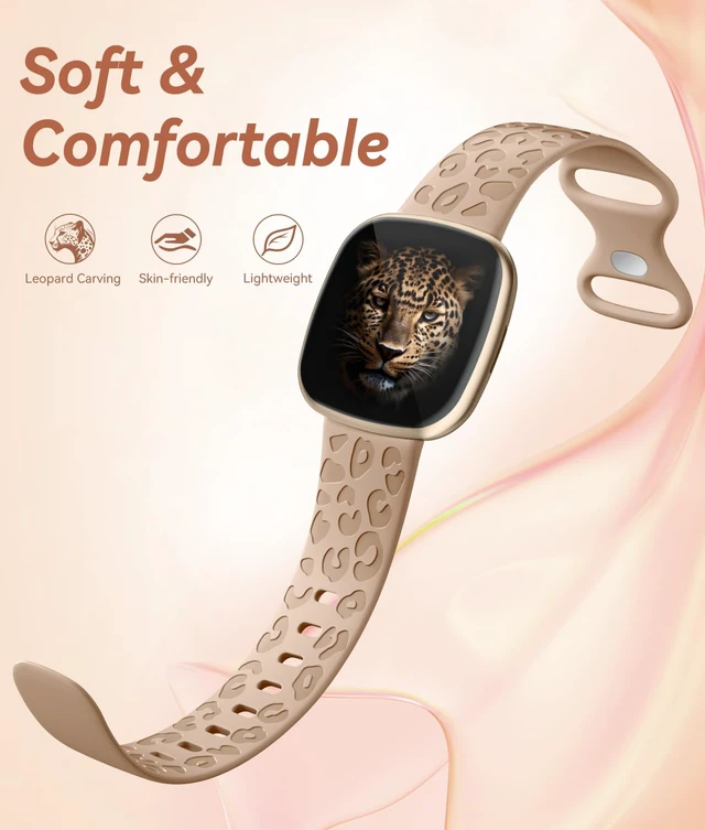 Alt view image 3 of 7 - Leopard Bands Compatible with Fitbit Versa 4/Sense 2/Sense/Versa 3 Cute Fancy Bands Compatible with Fitbit Versa 4 Bands for Women, Waterproof Replacement Strap for Sense 2/Sense/Versa 3 Bands