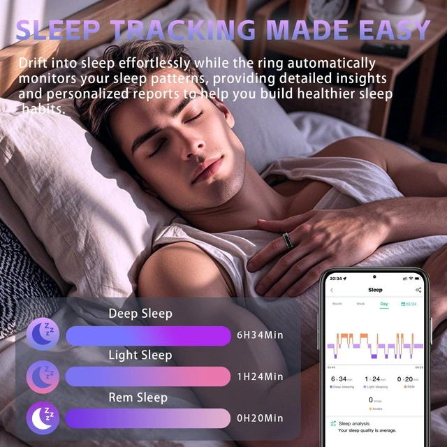 Alt view image 2 of 7 - Smart Ring for Women, Fitness Tracker Ring with Heart Rate, Black 13 Sleep Monitoring, SpO2, Blood Pressure, Step & Calorie Counter, No Subscription Fee, iOS & Android Compatible