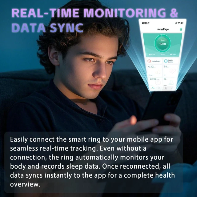 Alt view image 5 of 7 - Smart Ring for Women, Fitness Tracker Ring with Heart Rate, Black 13 Sleep Monitoring, SpO2, Blood Pressure, Step & Calorie Counter, No Subscription Fee, iOS & Android Compatible