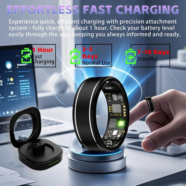 Alt view image 6 of 7 - Smart Ring for Women, Fitness Tracker Ring with Heart Rate, Black 13 Sleep Monitoring, SpO2, Blood Pressure, Step & Calorie Counter, No Subscription Fee, iOS & Android Compatible