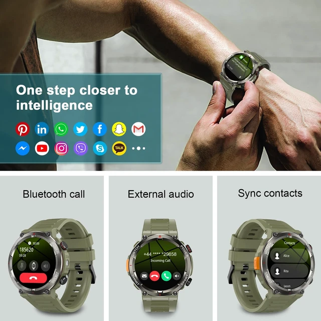 Alt view image 6 of 7 - Military Tactical Smart Watches for Men, 100-Day Battery Rugged Fitness Watch with Compass & Flashlight, Sports Watch for Android with 1.45" HD Display AI Voice, IP68 Waterproof Smartwatch (Green)