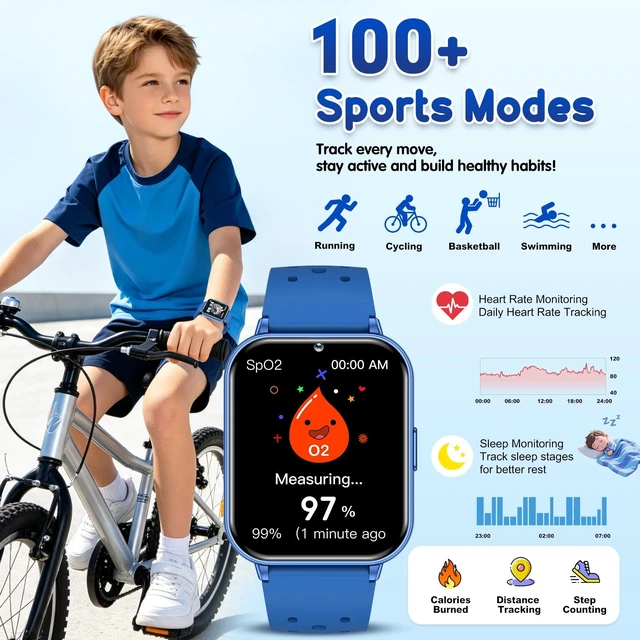 Alt view image 3 of 7 - Smart Watch for Kids, 1.83" Fitness Tracker with Heart Rate, Sleep Tracking, IP68 Waterproof, AI Voice, Calling, Camera, Games, Dual Bands, Gift for Girls and Boys Ages 5-16
