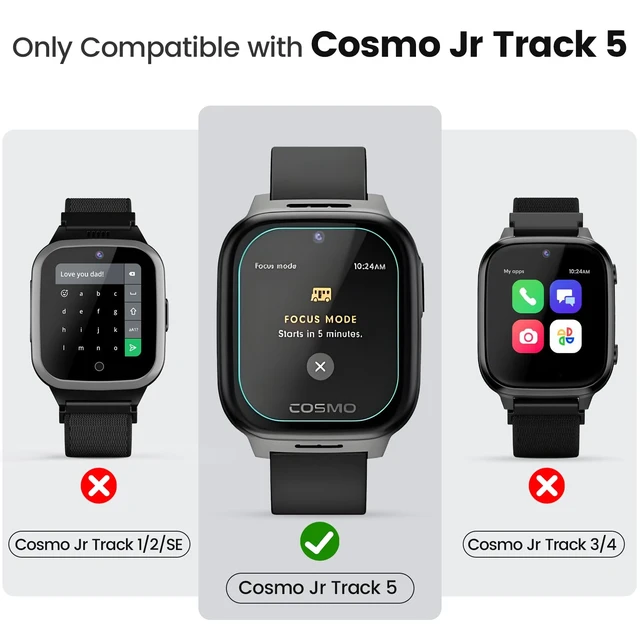 Alt view image 2 of 7 - Compatible with Cosmo JrTrack 5 Screen Protector, 3 Pack Hard PC Case with HD Clear Tempered Glass Screen Protector for Cosmo JrTrack 5 Watch for Kids Boys Girls