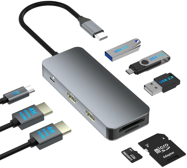 Main image of Dual HDMI Adapter for 2 Monitors, Laptop Docking Station Dual Monitor, HDMI Splitter for Dual Monitors, 4K@60hz Double Monitor Adapter, USB C Docking Station for Dell/HP/Mac Laptop