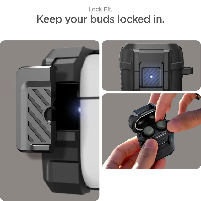 Alt view image 3 of 7 - Lock Fit Designed for Pixel Buds Pro 2 & 1 (2024/2022) with Lock Secure Locking Clip, TPU & PC Dual-Layer, Drop Protection, Included Carabiner - Matte Black