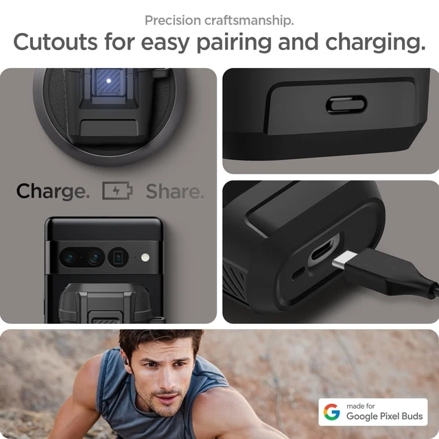 Alt view image 7 of 7 - Lock Fit Designed for Pixel Buds Pro 2 & 1 (2024/2022) with Lock Secure Locking Clip, TPU & PC Dual-Layer, Drop Protection, Included Carabiner - Matte Black