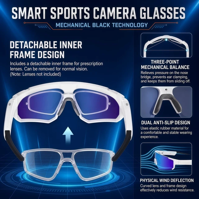 Alt view image 5 of 7 - Sport AI Smart Sunglasses with 4K POV Camera (Black/Black) Audio & Video, Real-Time Translation, AI Voice Assistant, Internal Storage, Unisex for Cycling & Outdoor Sports