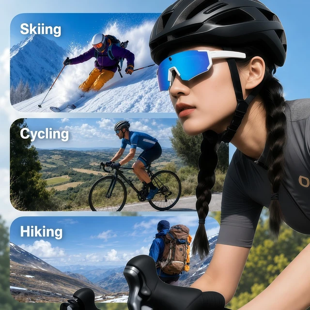 Alt view image 5 of 7 - Sport AI Smart Sunglasses with 4K POV Camera (White/Ice Blue) Audio & Video, Real-Time Translation, AI Voice Assistant, Internal Storage, Unisex for Cycling & Outdoor Sports
