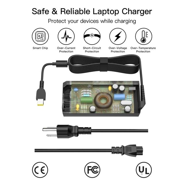 Alt view image 4 of 6 - 65W Laptop Charger Replacement for Lenovo Laptop Thinkpad Computer AC Power Adapter - Square Yellow Tip