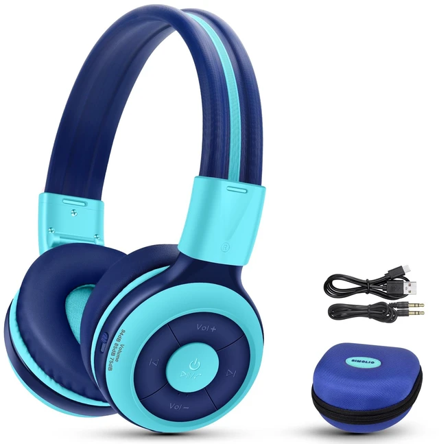 Main image of Kids Bluetooth Headphones with Share Port, HD Mic for Toddler Boys 75/85/94dB Volume Limiter, Foldable with Travel Case, 3.5mm Cord, Durable Wireless Headsets for School Plane Car iPad Tablet