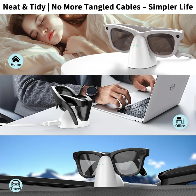 Alt view image 6 of 6 - Charger Stand Compatible with RayBan Meta Smart Glasses, Portable Charging Dock for Wayfarer, Headliner & Skyler Gen 1 with 59" USB-C Cable (Not for Oakley HSTN & Display)
