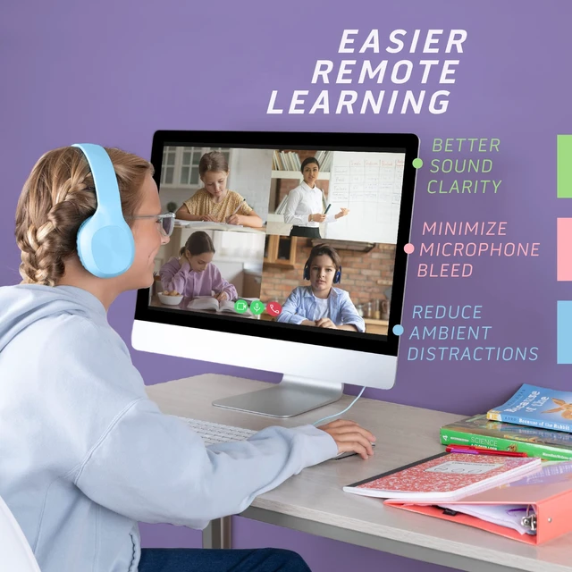 Alt view image 7 of 7 - Bulk Kids Headphones for School with Microphones - 5-Pack On-Ear 3.5mm Wired Headphones for Schools -Comfy Wired Kids Headphones with in-Line Mics School Headphones for Kids