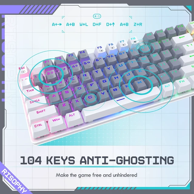 Alt view image 5 of 7 - Wireless Mechanical Keyboard, Triple Mode 2.4G/USB-C/Bluetooth Gaming Keyboard, 104 Keys Programmable, Customize RGB Backlit, Red Switch, Bicolor PBT Keycaps, Rechargeable Wired for Laptop PC