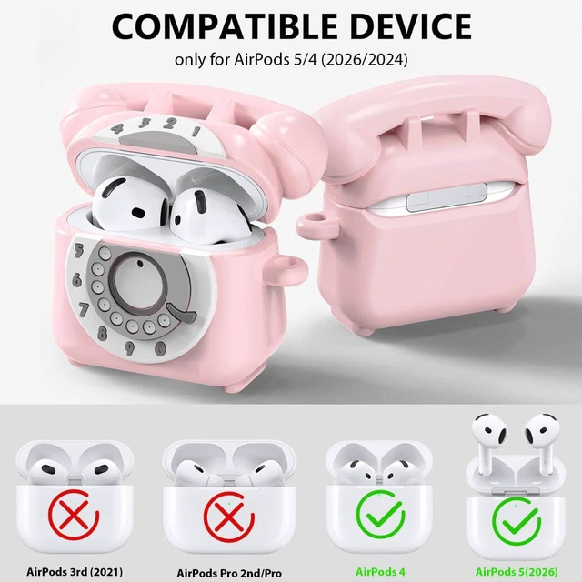 Alt view image 2 of 7 - Compatible with AirPods 5/4 Case Cover (2026/2024), Cute Funny Telephone Design for Airpods 5th/4th Generation Case, Soft Silicone Shockproof Protective Case for AirPods 5/4 Gen