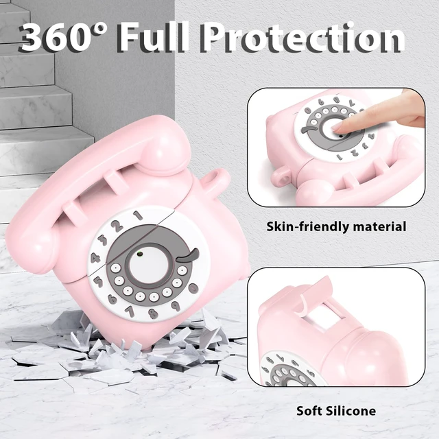 Alt view image 3 of 7 - Compatible with AirPods 5/4 Case Cover (2026/2024), Cute Funny Telephone Design for Airpods 5th/4th Generation Case, Soft Silicone Shockproof Protective Case for AirPods 5/4 Gen