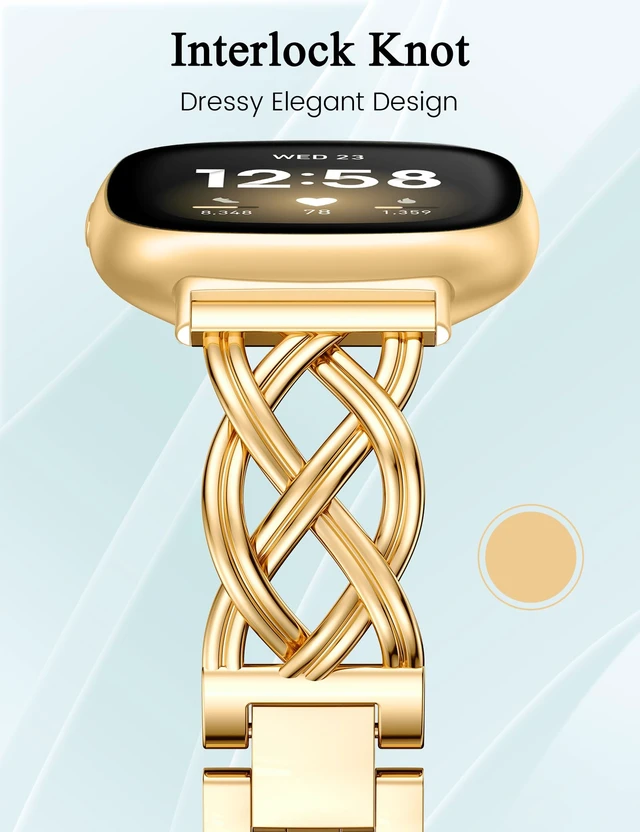 Alt view image 2 of 7 - Metal Band Compatible with Fitbit Versa 4/Versa 3/Sense 2/Sense Bands Women, Celtic Stainless Steel Strap Dressy Bracelet Designer Pretty Wristband