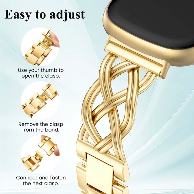 Alt view image 3 of 7 - Metal Band Compatible with Fitbit Versa 4/Versa 3/Sense 2/Sense Bands Women, Celtic Stainless Steel Strap Dressy Bracelet Designer Pretty Wristband