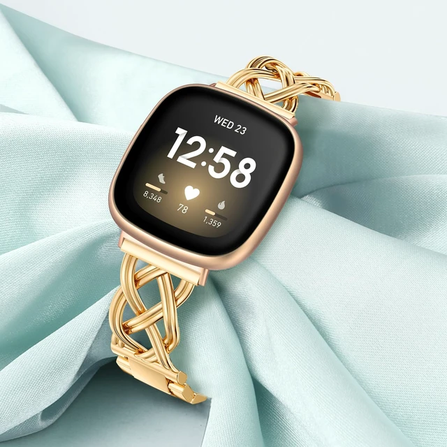 Alt view image 4 of 7 - Metal Band Compatible with Fitbit Versa 4/Versa 3/Sense 2/Sense Bands Women, Celtic Stainless Steel Strap Dressy Bracelet Designer Pretty Wristband