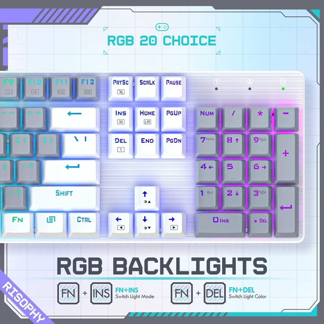 Alt view image 6 of 7 - Wireless Mechanical Keyboard, Triple Mode 2.4G/USB-C/Bluetooth Gaming Keyboard, 104 Keys Programmable, Customize RGB Backlit, Red Switch, Bicolor PBT Keycaps, Rechargeable Wired for Laptop PC