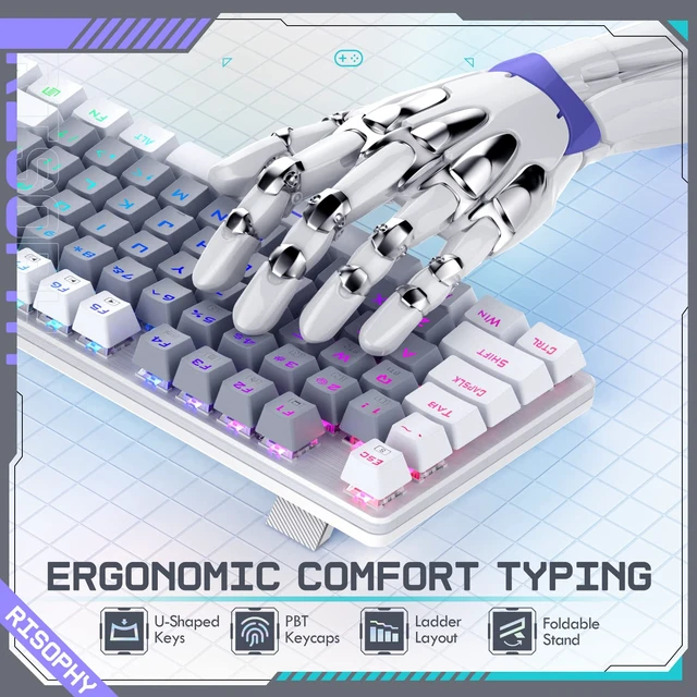 Alt view image 7 of 7 - Wireless Mechanical Keyboard, Triple Mode 2.4G/USB-C/Bluetooth Gaming Keyboard, 104 Keys Programmable, Customize RGB Backlit, Red Switch, Bicolor PBT Keycaps, Rechargeable Wired for Laptop PC