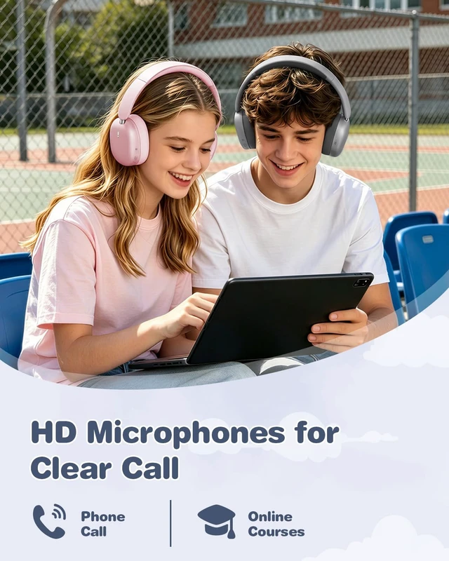 Alt view image 7 of 7 - Kids Headphones Wireless Bluetooth 5.4,Foldable Over Ear Headphones with 3.5mm Wired Mode,Safe Volume Limit,48H Playtime,Clear Calls,HD Sound for Toddlers/Children/School/Travel,Space Grey