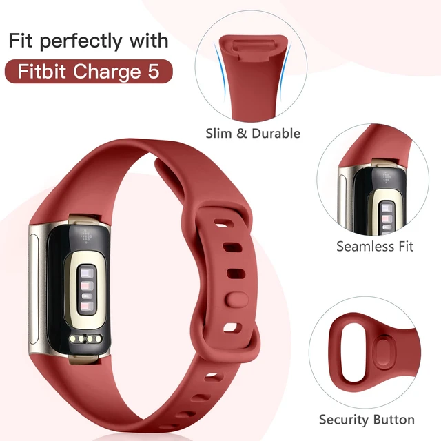 Alt view image 3 of 7 - 4 Pack Slim Band Compatible with Fitbit Charge 5/6 Bands Women Men Soft Silicone Strap, Sport Replacement Wristbands for Fitbit Charge 5/Charge 6 Fitness Tracker, Black/Plum/Red/Pink