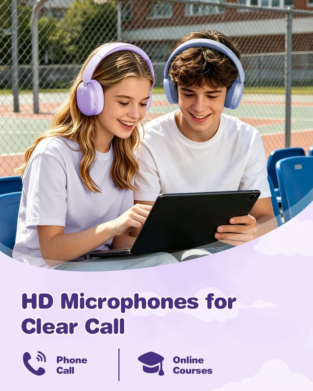 Alt view image 7 of 7 - Kids Headphones Wireless Bluetooth 5.4,Foldable Over Ear Headphones with 3.5mm Wired Mode,Safe Volume Limit,48H Playtime,Clear Calls,HD Sound for Toddlers/Children/School/Travel,Purple
