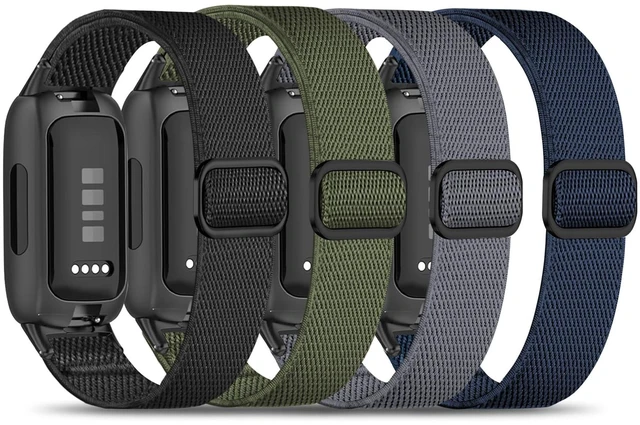 Main image of 4 Pack Elastic Nylon Compatible with Fitbit Inspire 3 Band/Fitbit Inspire 2 Band, Adjustable Soft Stretchy Sport Strap Replacement Wristband for Inspire 3/2 Women Men