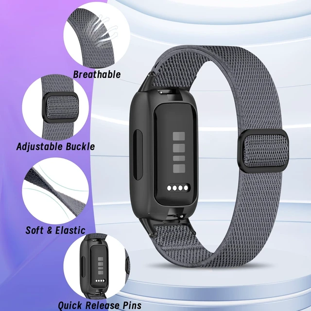 Alt view image 2 of 7 - 4 Pack Elastic Nylon Compatible with Fitbit Inspire 3 Band/Fitbit Inspire 2 Band, Adjustable Soft Stretchy Sport Strap Replacement Wristband for Inspire 3/2 Women Men