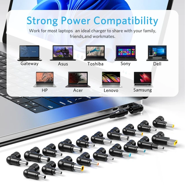 Alt view image 5 of 7 - 90W Universal Laptop Charger with Fast Charging USB Port &19 Tips Power Adapter Supply Cord for Hp Dell Toshiba IBM Lenovo Acer Asus Samsung Sony Fujitsu Gateway