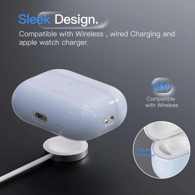 Alt view image 5 of 6 - Case for AirPods Pro 2 Never-Sretch-Out Shock-Proof Protective Semi Hard Silicone Case Compatible with Apple Airpods Pro 2nd Generation (Ice Blue)