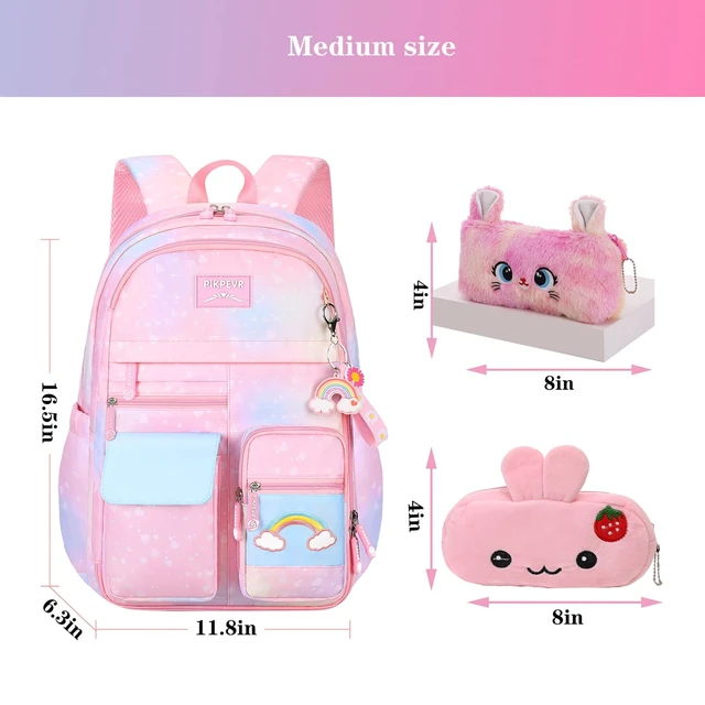 Alt view image 2 of 7 - Girls Rainbow School Backpack for Elementary,Kids Kawaii Bookbag Kids school backpack,For primary schoolbag,with pencil case