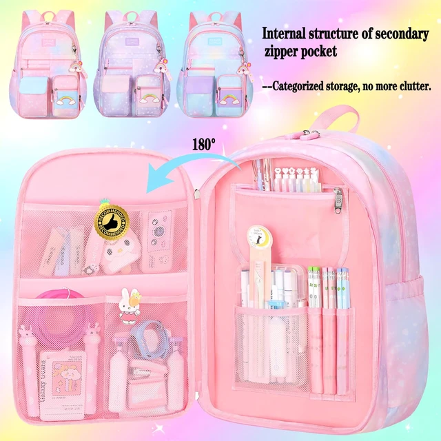 Alt view image 4 of 7 - Girls Rainbow School Backpack for Elementary,Kids Kawaii Bookbag Kids school backpack,For primary schoolbag,with pencil case