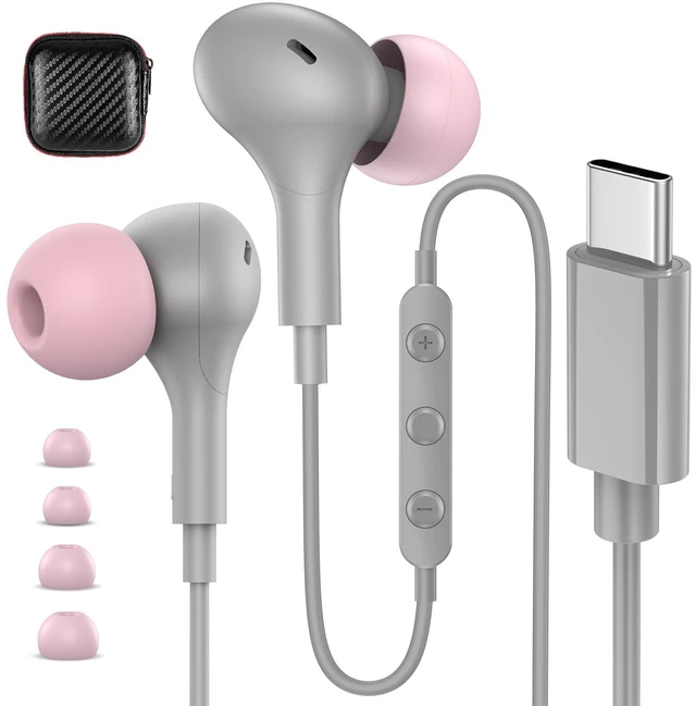 Main image of USB C Headphones Wired Earbuds for iPhone 18Pro Max 17 16 15,Grey for Samsung S26 S25 Ultra S24 Wired Headphones,Corded USB Type C Earphone with Microphone&Remote for iPad 10 11th Pixel 10a 9